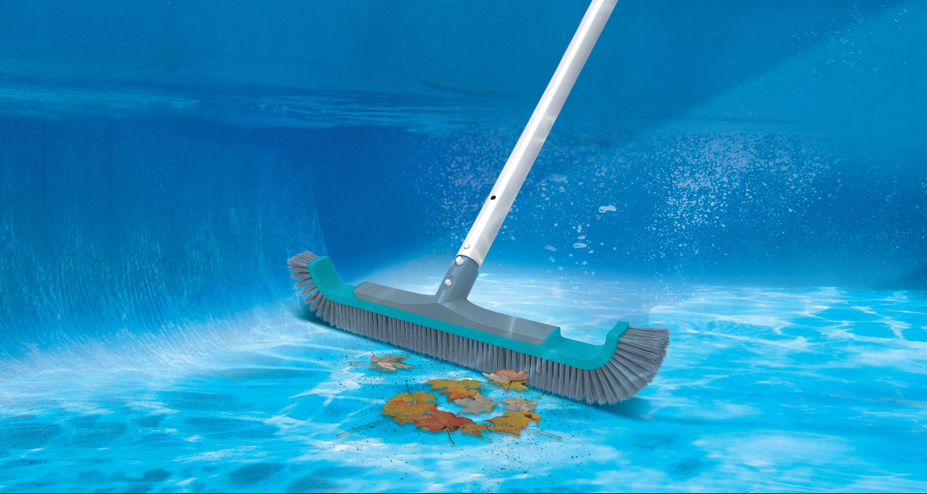Bluescape Teal & Gray 20" Curved-end Pool Brush with Extended PP Side bristles