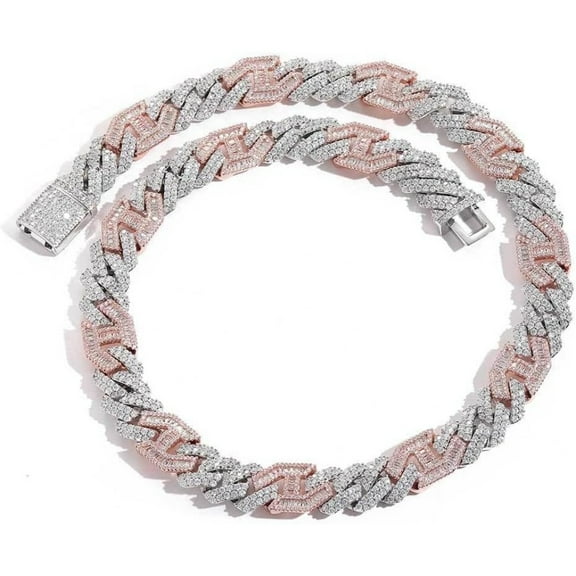 14K Gold Over S925 15mm Pig Nose Cuban Chain Necklace for Men, Double Row Moissanite, Essential Hip-Hop Bling