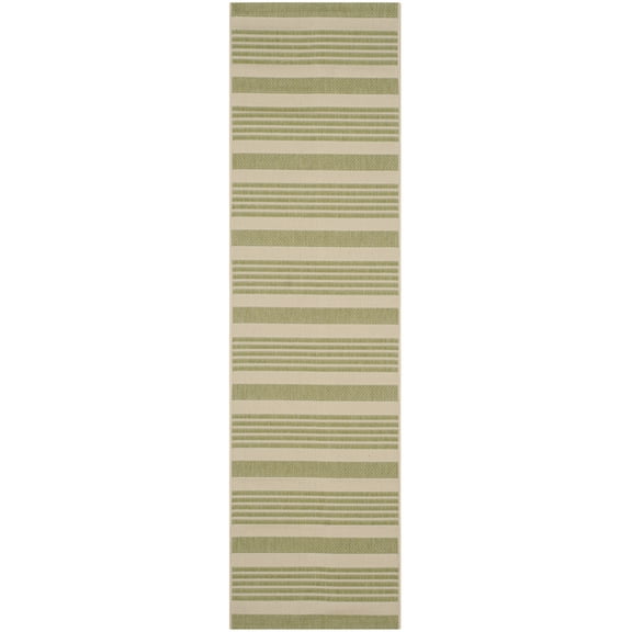 Safavieh Courtyard Caroline Striped Indoor/Outdoor Runner Rug, Beige/Sweet Pea, 2'3" x 14'