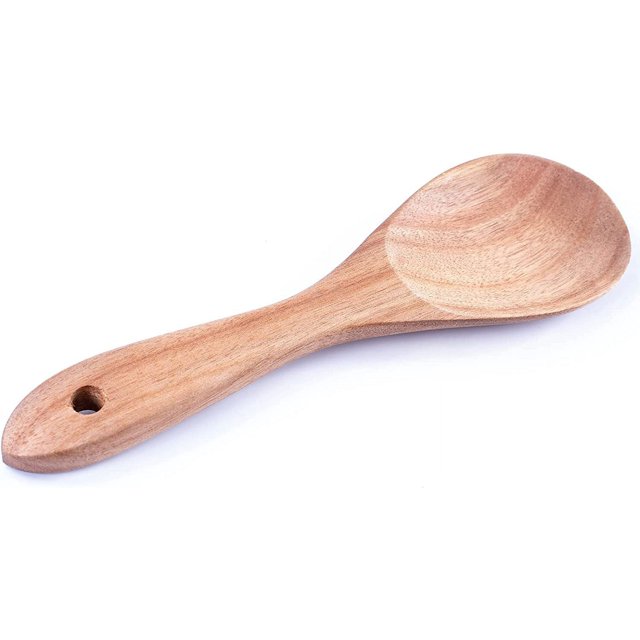 Paleta de arroz de madera, cuchara de cocina de madera, espátula, cuchara de arroz, cuchara de cocina de acacia, resistente al calor, versátil cucharón de comida, cuchara para servir sopa, postre,