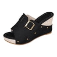 thumbnail image 7 of Platform Wedge Sandals Women Slip on Slides Buckle Strap Summer Fashion Dress Shoes Open Toe Suede High Heels Black Size 9.5, 7 of 7