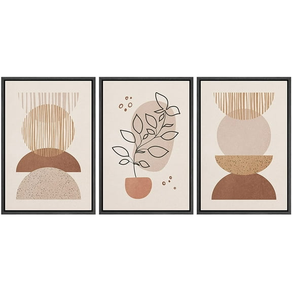 IDEA4WALL Framed Canvas Print Wall Art Set Mid-Century Geometric Pastel Semi Circles Abstract Shapes Minimalism Bohemian Decorative for Living Room, Bedroom, Office - 16"x24"x3 Black
