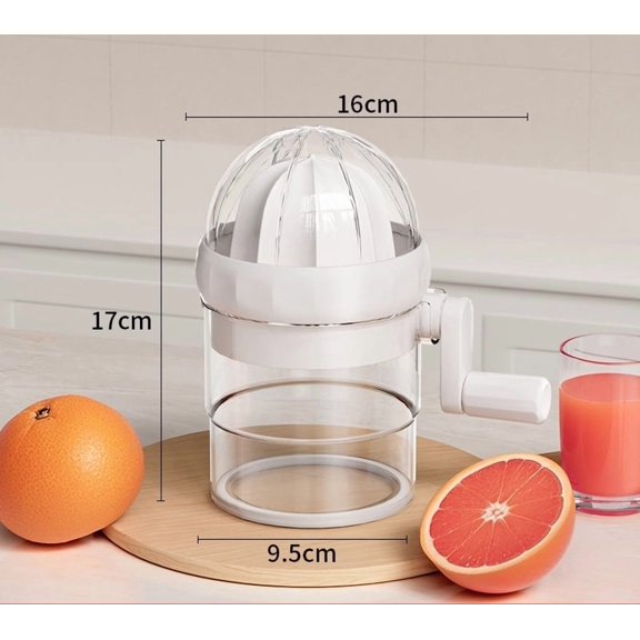 Hand Juicer for Orange,Lemon,and Grapefruit,Hand Cranked Fruit Squeezer,Practical Kitchen Tool with a Built-in Measuring Cup and Filter (white)
