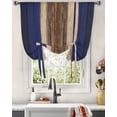 thumbnail image 3 of Navy Blue Brown Stripes Tie Up Curtains for Kitchen Bathroom Bedroom Windows 63 Inch Length, Farmhouse Country Retro Rustic Wood Balloon Drape Curtains Shade Rod Pocket Drapery Curtain Panel, 52"x45", 3 of 7