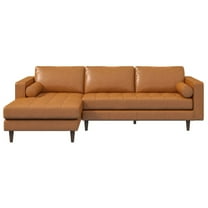 Desmond Cognac Tan Leather Living Room Tufted Left Faced Corner Sectional Sofa