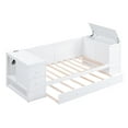 thumbnail image 4 of Twin Size Wood Daybed Bed with Storage Arms, Trundle and Charging Station, Wood Slats Support, Platform Bed with Twin Size Trundle, No Box Spring Needed, Easy Assembly(White, Twin), 4 of 11