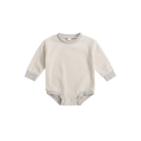 

Caitzr Baby Autumn Rompers Splicing Color O-Neck Long-Sleeves Jumpsuit with Crotch Buttons for Toddlers Girls Boys
