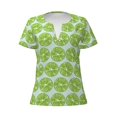 thumbnail image 3 of Zufioo Green Lemon Slices for Women's Deep V-neck Short-sleeved T-shirt, Top with Short Sleeves - with Stainless Steel Buckle, Moisture Wicking, Ideal Home Wear-Medium, 3 of 9