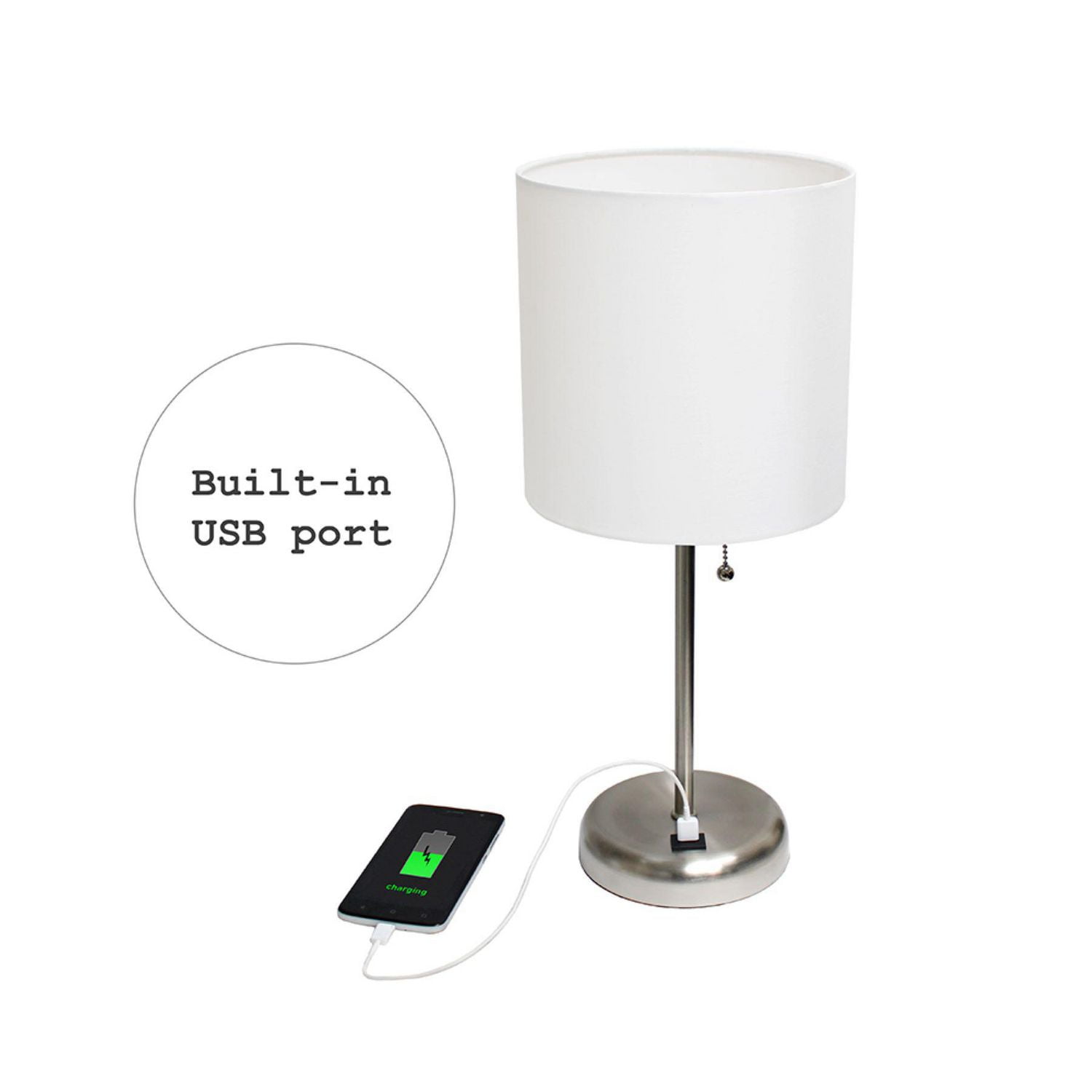 LimeLights Stick Lamp with USB charging port and Fabric Shade 2 Pack Set