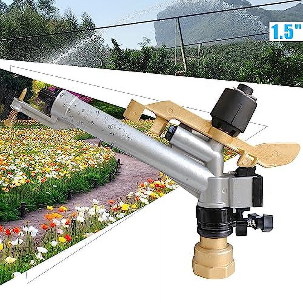 1.5" 360° Adjustable Impact Sprinkler Gun, Adjustable Long Range Water Irrigation Spray Tool Kit for Farms, Orchards, Seedlings, Wheat, Lawn
