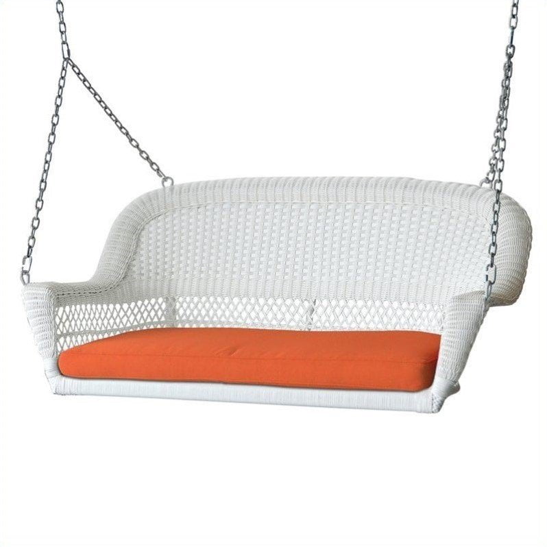 Jeco Wicker Porch Swing in White with Orange Cushion by Jeco Inc.