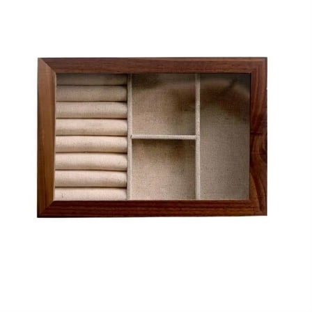 Retro Walnut Solid Wood Jewelry Box With Glass Cover Necklace Ring Earring Storage Box Display Box