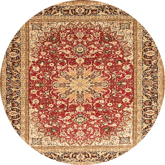 Ahgly Company Indoor Round Medallion Orange Traditional Area Rugs, 7' Round