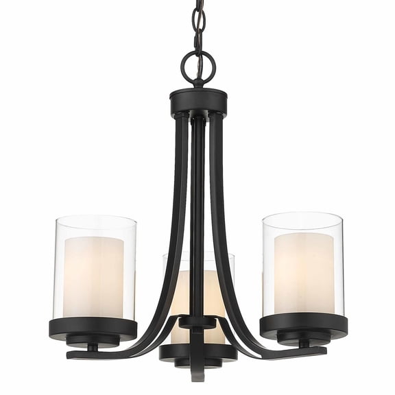Z-Lite Willow 3 Light Glass Shade Steel Chandelier in Matte Black