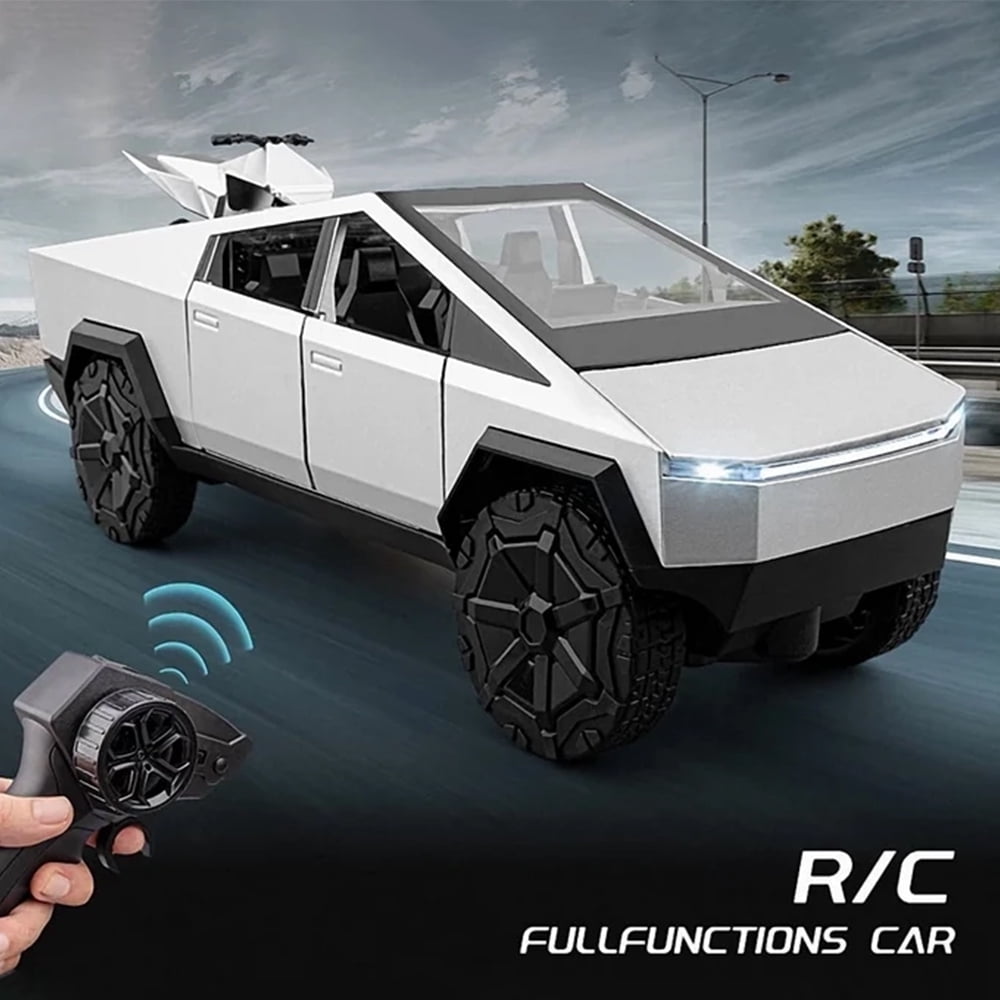 BDTCTK 1:24 RC Radio Control Cybertruck Pickup Truck Remote Control Car Toy for Kids, 2.4GHz Sound and Light Model Car, Die-casting Alloy Vehicle Collection Gift Silver