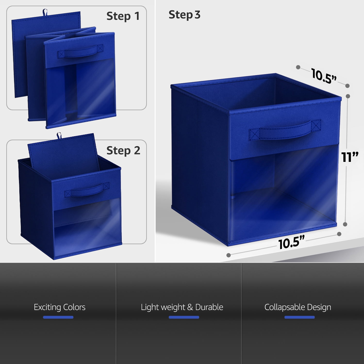 Sorbus 11" Foldable Fabric Storage Cube Bin with Window, Royal Blue