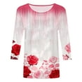 thumbnail image 5 of Womens 2025 Fall 3/4 Sleeve Crew Neck Blouse Fashion Print Casual Loose Fit Shirt Top, 5 of 6