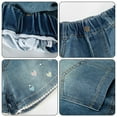 thumbnail image 6 of XIMIN Denim Shorts for Teen Girls Embroidered Heart Denim Shorts Wide Leg Elastic High Waisted Distressed Jeans Pull On Baggy Athletic Jeans (10-11 Years, Light Blue), 6 of 8