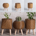 thumbnail image 4 of Vintage Imitation Rattan Woven Flower Shelf Handmade Storage Basket with Wooden Legs Plant Pot Stand Holder,F, 4 of 10