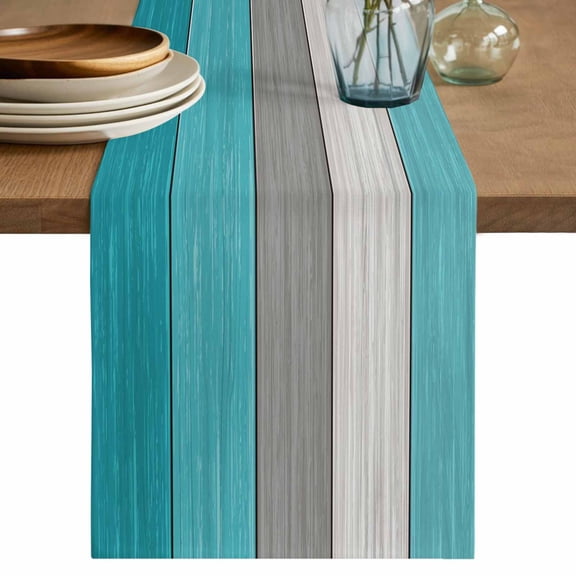 Table Runner 72 Inches Long for Kitchen Dining, Turquoise Wood Grain Dresser Scarf Farmhouse, Dining Table Decorations for Wedding/Parties, Country Retro Wooden Plank Gray 13 x 72 In