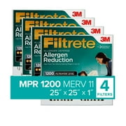 Filtrete by 3M 25x25x1, MERV 11, Allergen Reduction HVAC Furnace Air Filter, 1200 MPR, 4 Filters
