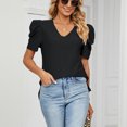 thumbnail image 4 of Birdeem Mode Femmes Grande Taille Uni Manches Courtes Col en V Blouse Décontractée T-Shirt Hauts, 4 of 9