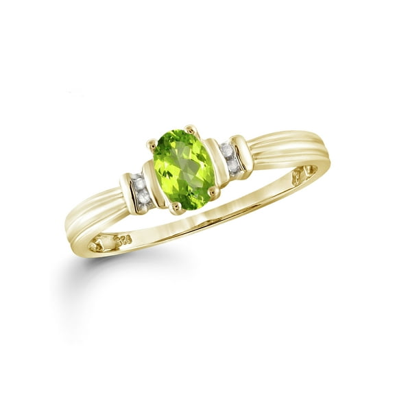 JewelersClub Peridot Ring Birthstone Jewelry – 0.80 Carat Peridot 14K Gold Plated Silver Ring Jewelry with White Diamond Accent – Gemstone Rings with Hypoallergenic 14K Gold Plated Silver Band
