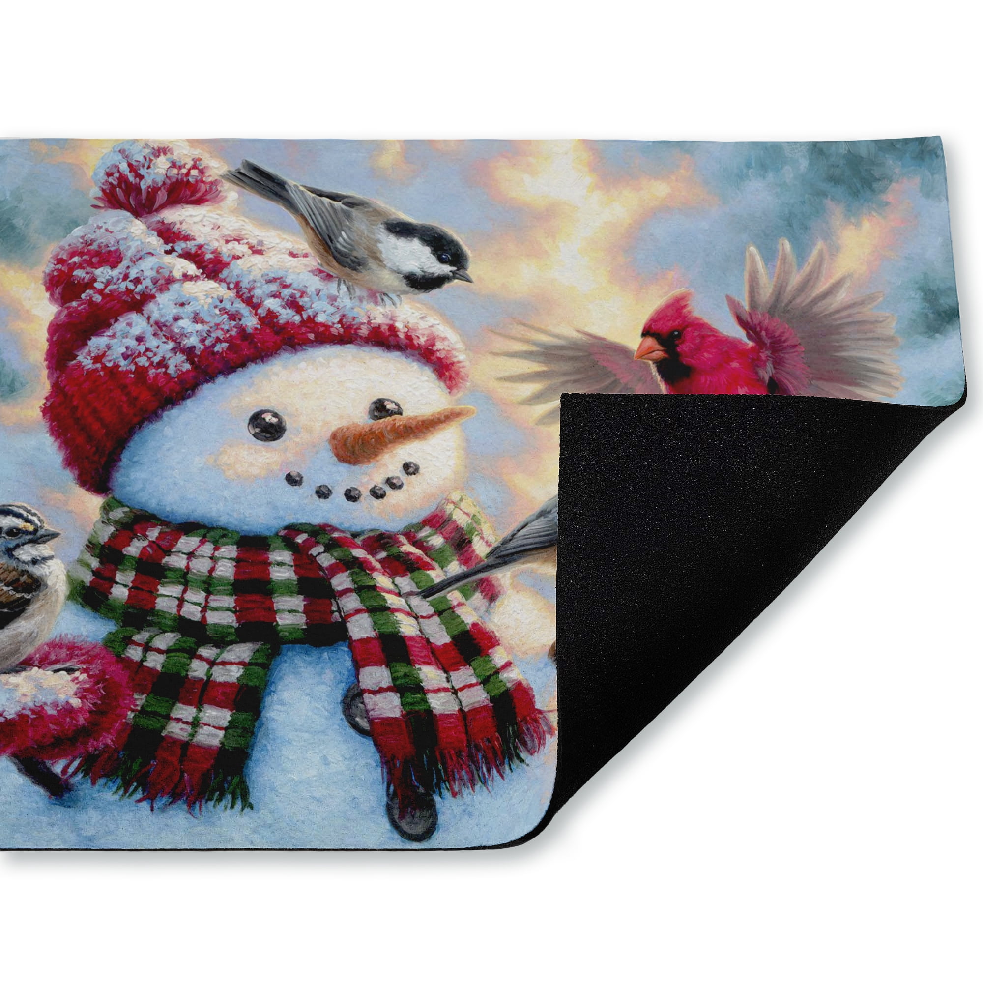 Stupell Industries Happy Snowman with Landing Birds Printed Outdoor Door Floor Mat, design by Abraham Hunter