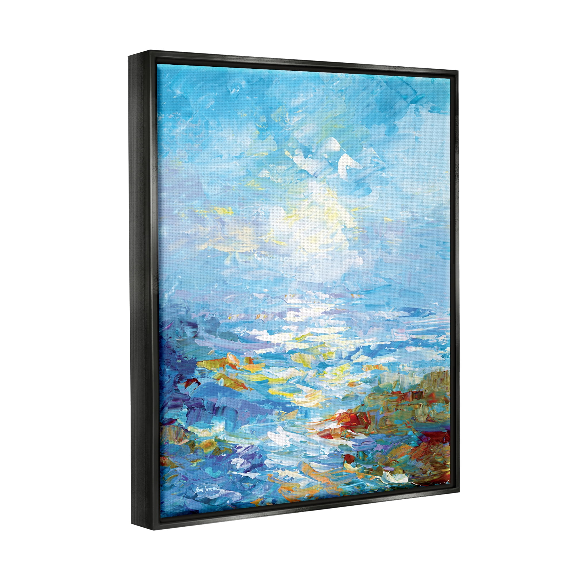 Stupell Industries Abstract Ocean Bliss Blue Landscape Painting Black Floater Framed Canvas Art Print Wall Art, 17 x 21