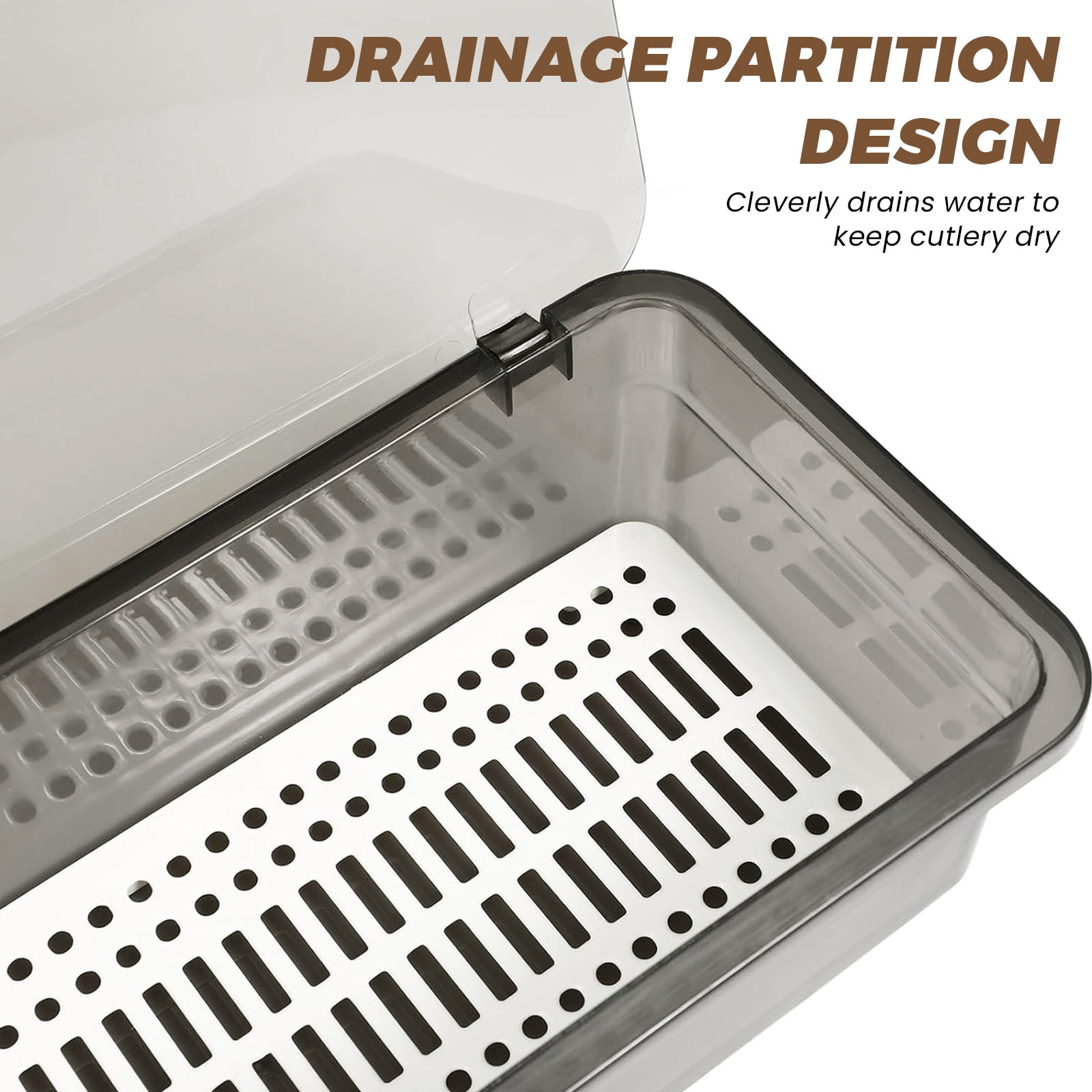 3 Pieces Flatware Tray with Lid and Drainer, Clear Silverware Organizer, Stackable Tableware Utensil Drawer Organizer to Keep Your Cutlery Organized and Protected (Gray, Brown, White)