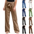thumbnail image 3 of Minjewel Women's Solid Color Elastic Waist Loose Fit Breathable Cotton Linen Pants, Casual Trousers for Summer and Beach, Lightweight Comfortable,Green,2XL, 3 of 6