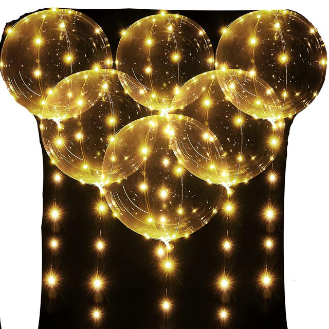6 unidades de globos brillantes, globos de helio transparentes de burbuja blanca cálida, luces de hadas compatibles con decoración navideña para fiesta de bodas de cumpleaños Afortunado Sencillez