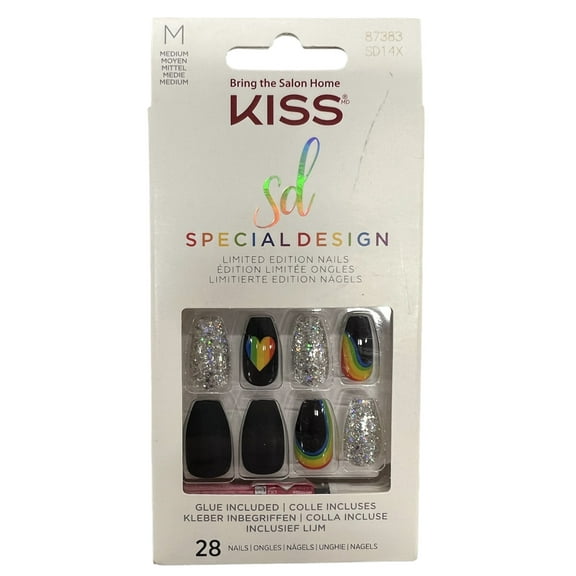 KISS Limited Edition Special Design, Press On Nails, Nail glue included, Medium Size, Includes 28 Nails, 2g glue, 1 Manicure Stick, 1 Mini File