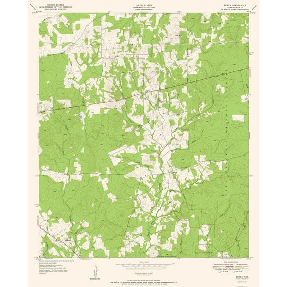 Topographical Map - Berea Texas Quad - USGS 1951 - Vintage Wall Art