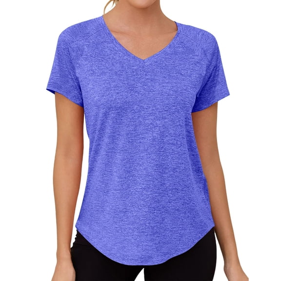 Babysbule Women's V-Neck Raglan Short Sleeve Quick-Dry Workout Top Relaxed Fit Curved Hem Casual Relaxed Fit Tee