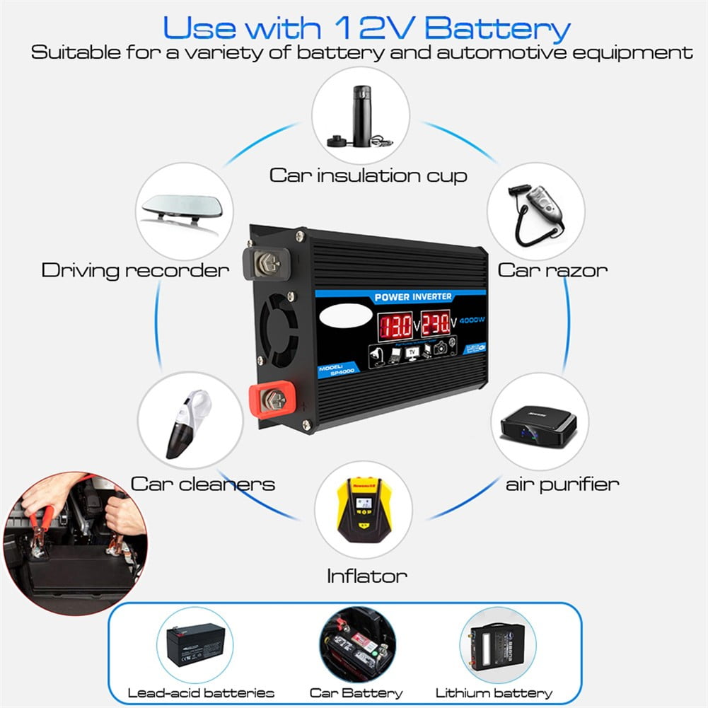 4000W Power Inverter Dc 12V To Ac 220V Car Sine Wave Converter Dual Usb