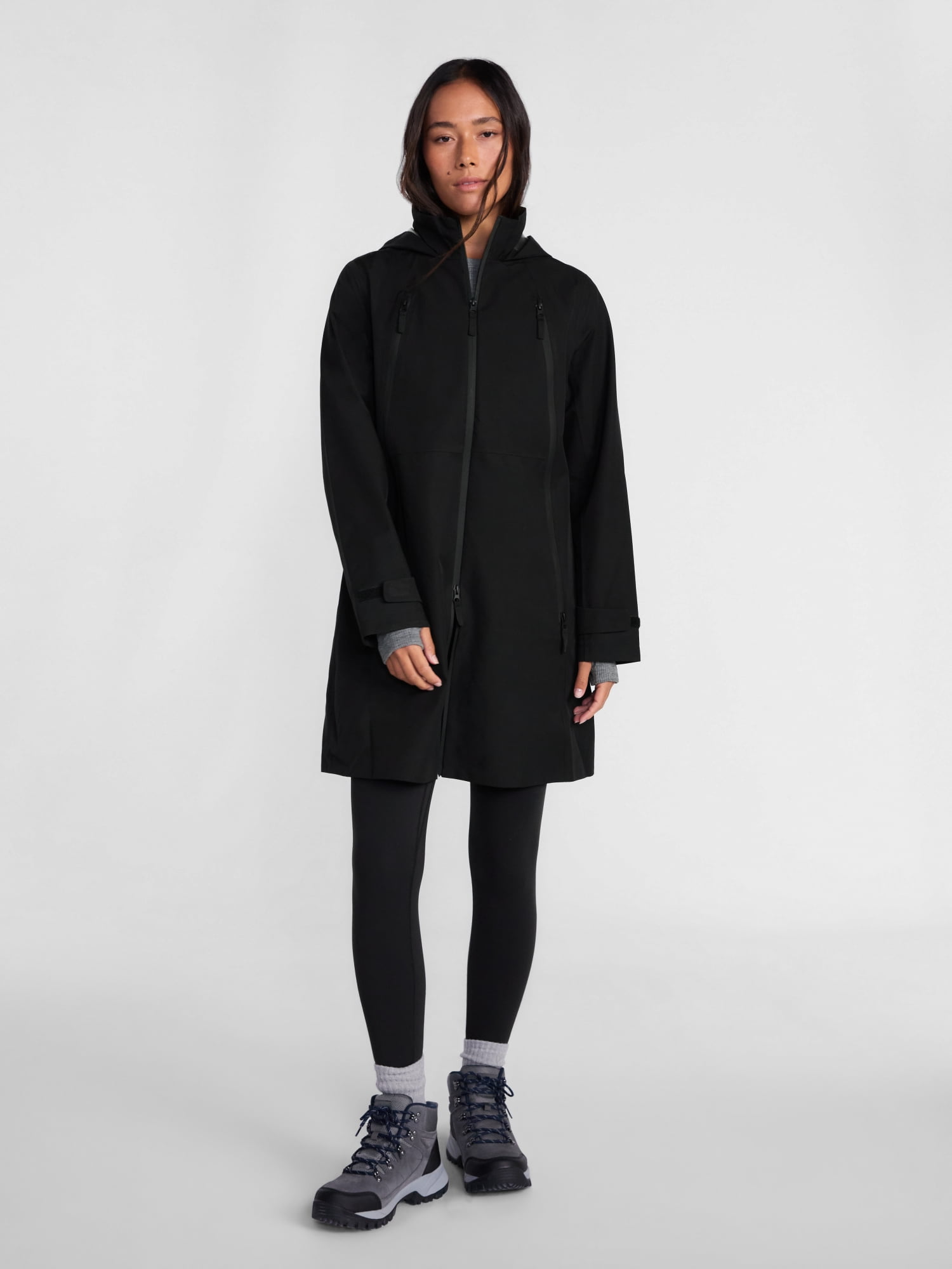Ozark Trail Women's and Women's Plus Long Zip Rain Jacket with Hood, Sizes XS-3X