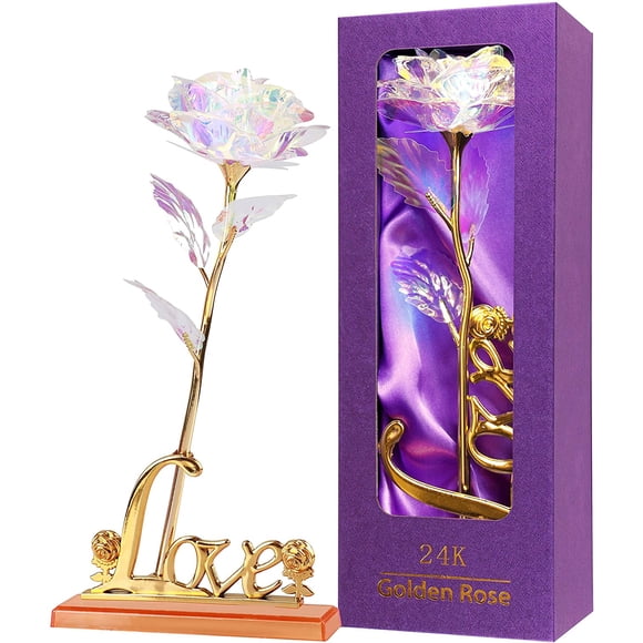 JHIJHOO Rainbow Rose, Flower Colorful Gold Foil Roses with Love Stand Unique Gifts for Her Girlfriend Wife Women Mother Mama Valentine's Day Mother'sDay Holiday Party Wedding Anniversary Rainbow+LOVE