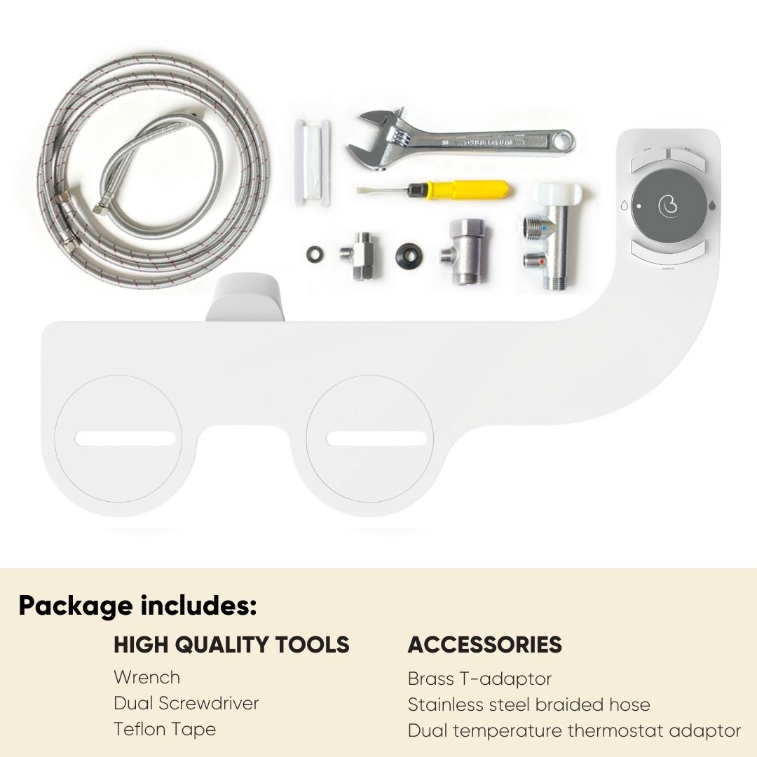 Boss Bidet Revolution (+) Warm Water Bidet Attachment For Toilet Push Button Start Auto Shut Off Aesthetic Design Bidet Sprayer Non Electric Dual Nozzle Feminine Wash Self Cleaning - New York Platinum