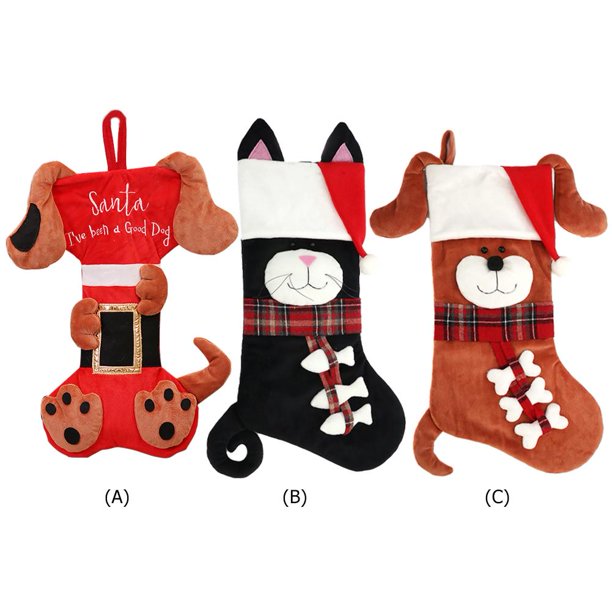 Calcines colgantes con forma de gato perro bolsa de regalo de Wdftyju dulces medias de Navidad decoraciones de árbol de chimenea calcetín de caramelo de Navidad adornos