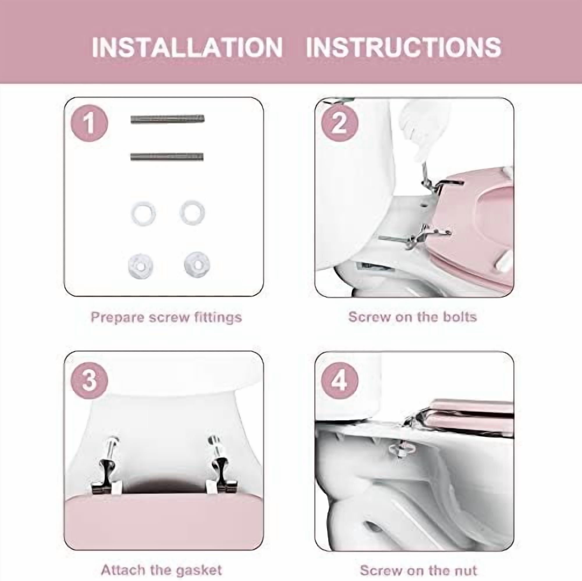Pink Round Toilet Seat Natural Wood Toilet Seat with Zinc Alloy Hinges, Easy to Install also Easy to Clean, Scratch Resistant Toilet Seat by  (Round, Pink)