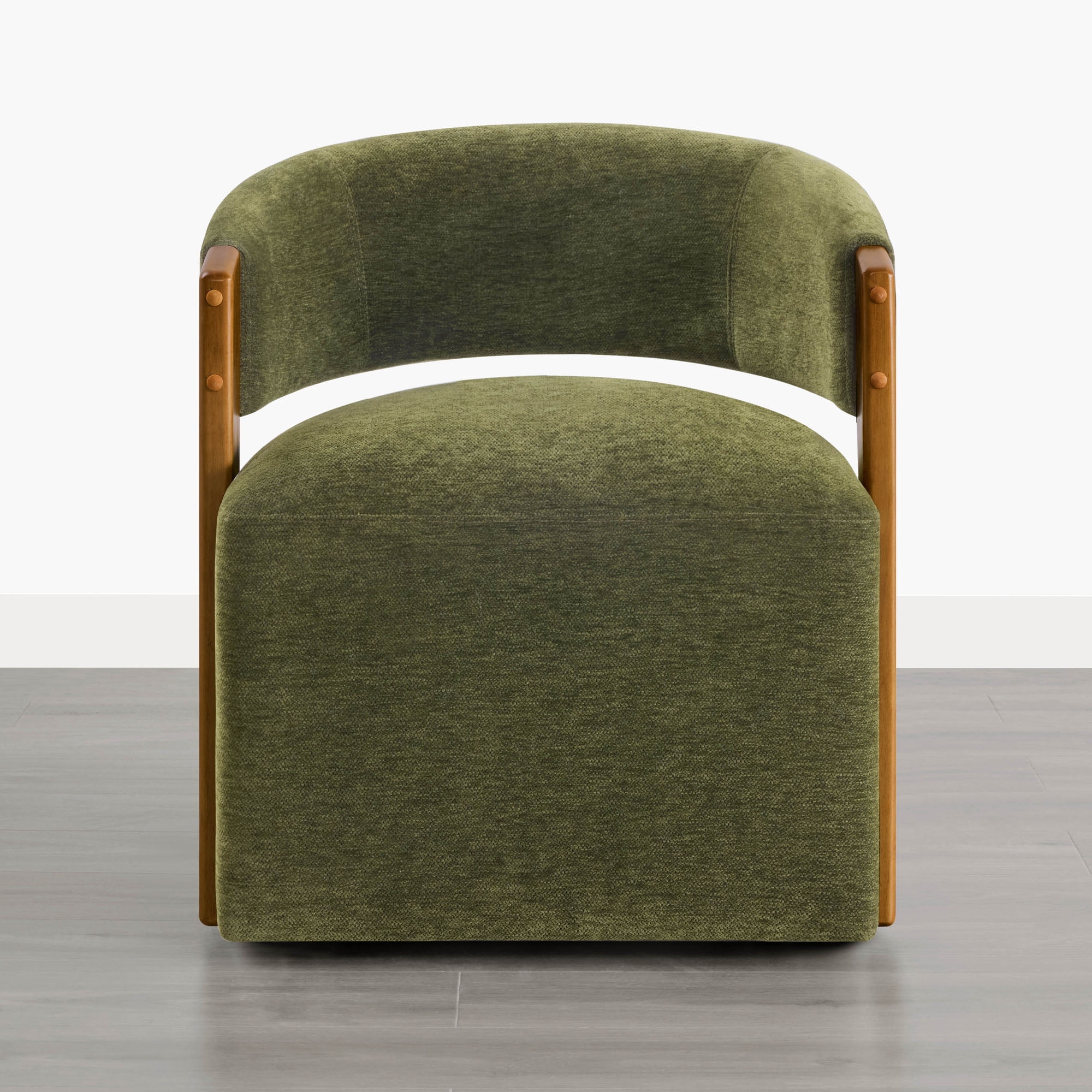 Spruce & Spring Upholstered Dining Chair with Wooden Armrests and Rolling Casters Single, Green