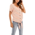 thumbnail image 1 of MAWCLOS Hauts d'Été pour Femmes T-shirt Col en V Manches Courtes Tunique Rayée Mode Plage Orange Blanc TTG, 1 of 4