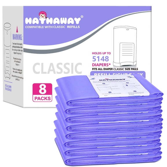 Diaper Pail Refill Bags Compatible with Dekor Classic, 30% Longer, Holds 5148 Diapers, Lavender Scent, 8 Pack