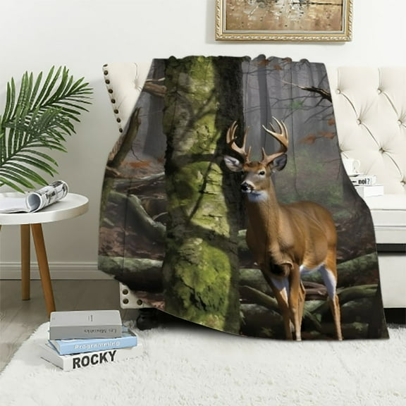 COMIO Camo Buck Deer Blanket Soft Throw Blanket Cozy Fuzzy Warm Flannel Blankets for Women Men for Couch Bed Sofa All Season Gift