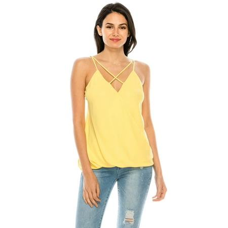 - Salt Tree Women's Chiffon Surplice Cut Crossover Strap Detail Top