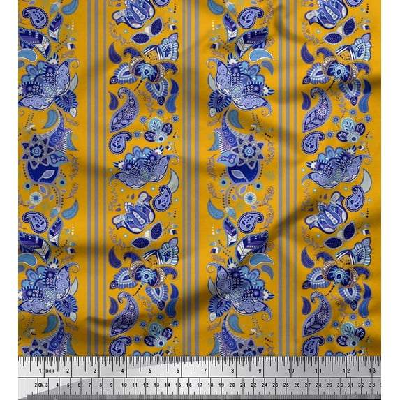Soimoi Cotton Duck Fabric Stripe,Floral & Paisley Decor Fabric Printed Yard 56 Inch Wide