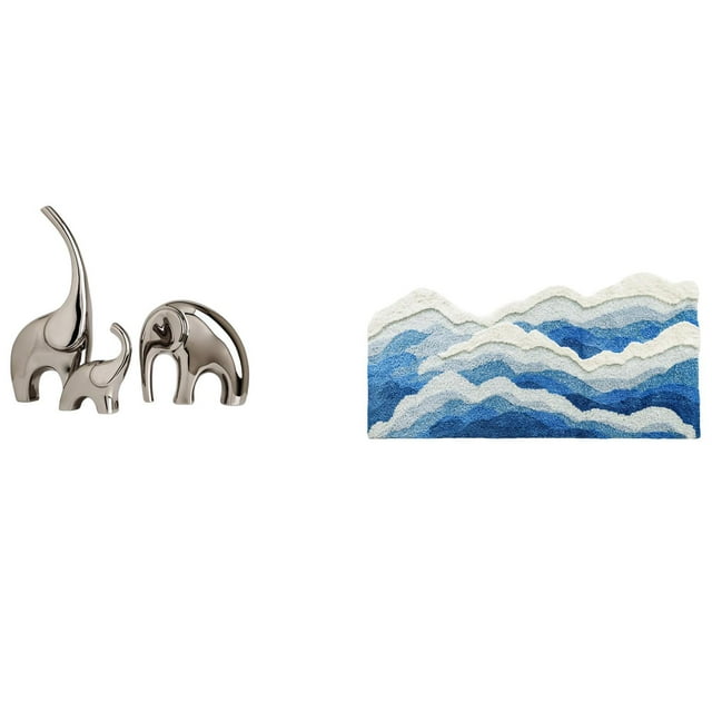 Luzkey Ceramic Elephant Figurines and Area Rug for Home Decor Collectible Animal Sculpture Ornament Non Slip Carpet Nursery Gift