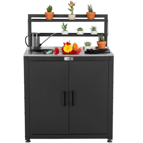 Feasto Garden Potting Bench with Storage Cabinet,Outdoor Gardening Table & Work Bench for Horticulture,Brown