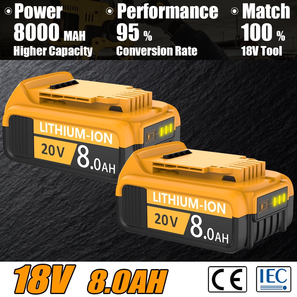 2 Pack For DeWalt 20V 20 Volt Max XR 8.0AH Lithium Ion Battery Pack DCB206-2 DCB205-2e